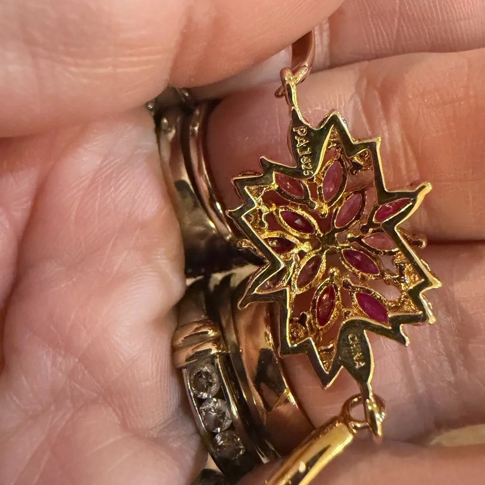 Gold over Sterling Silver Gemstone Flower Bangle Bracelet EUC stamped 925 Fairy - Picture 3 of 6